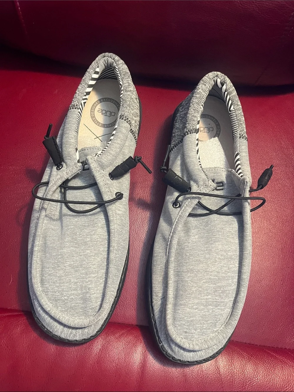 Hey Dude Men’s Light Gray Chambray Slip-On Boat Shoes